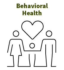 Graphic of a two parents and a child holding hands, with a heart in the middle over the child, above forest green text that reads: Behavioral