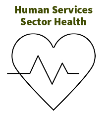 Graphic of a heart with a pulse line running across it under forest green text reading: Human Services Sector Health.